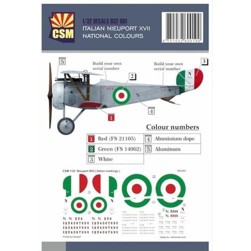 Przejdź do produktu Copper State Models CSM D32-001 - 1:32 Italian Nieuport XVII National Colours