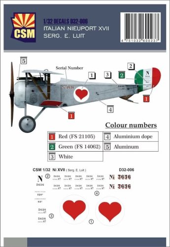 Przejdź do produktu Copper State Models CSM D32-006 - 1:32 Italian Nieuport XVII Serg. E. Luit