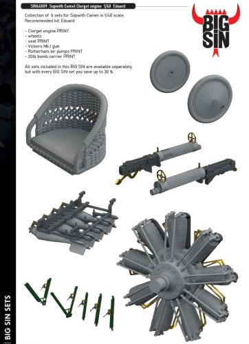 Przejdź do produktu Eduard SIN64889 - 1:48 Sopwith Camel Clerget engine