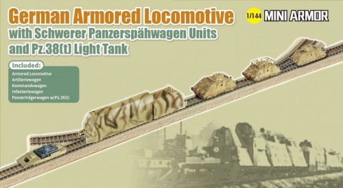 Przejdź do produktu Dragon 14151 - 1:144 German Armored Locomotive with Schwerer Panzerspahwagen Units and Pz.38(t) Light Tank