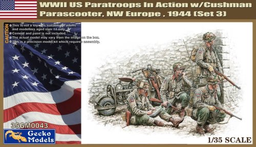 Przejdź do produktu Gecko Models 35GM0043 - 1:35 WWII US Paratroopers In Action w/Cushman Parascooter NW Europe 1944 Set 3