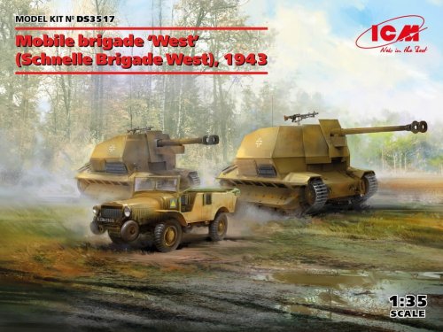 Przejdź do produktu ICM DS3517 - 1:35 Mobile brigade West (Schnelle Brigade West) 1943 Marder I, 10.5cm leFH 16(Sf) auf Geschutzwagen FCM36(f), Laffly V15T