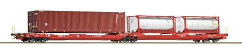 Przejdź do produktu Roco 77400 H0 - Podwójna platforma kontenerowa Sdggmrs 738/T3000e DB AG z ładunkiem