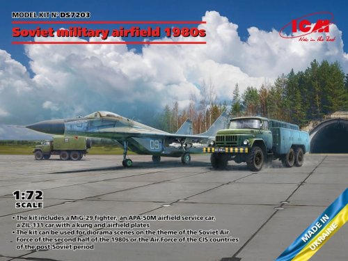 Przejdź do produktu ICM DS7203 - 1:72 Soviet Military Airfield 1980s MiG-29 9-13, APA-50M (ZiL-131), ZiL-131 Command Vehicle and Soviet PAG-14 Airfield Plates