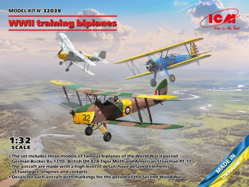 Przejdź do produktu ICM 32039 - 1:32 WWII Training Biplanes - Bücker Bü 131D, DH.82A Tiger Moth, Stearman PT-17