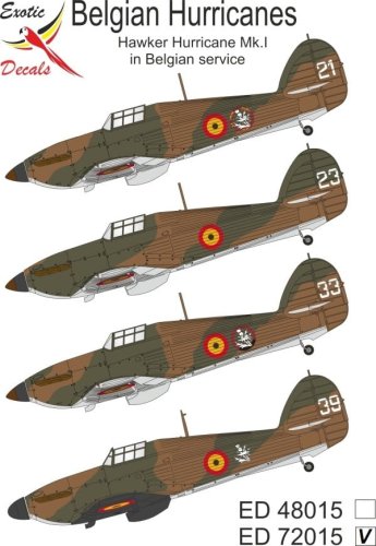 Przejdź do produktu Exotic Decals 72015 - 1:72 Belgian Hurricanes - Hawker Hurricane Mk.I in Belgian service