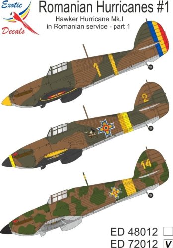Przejdź do produktu Exotic Decals 72012 - 1:72 Romanian Hurricanes #1 - Hawker Hurricane Mk.I in Romanian service - part 1