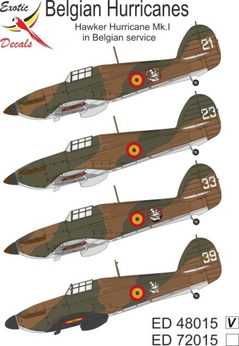Przejdź do produktu Exotic Decals 48015 - 1:48 Belgian Hurricanes - Hawker Hurricane Mk.I in Belgian service