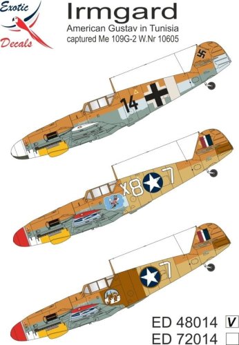 Przejdź do produktu Exotic Decals 48014 - 1:48 Irmgard - American Gustav in Tunisia - captured Me 109G-2 W.Nr.10605