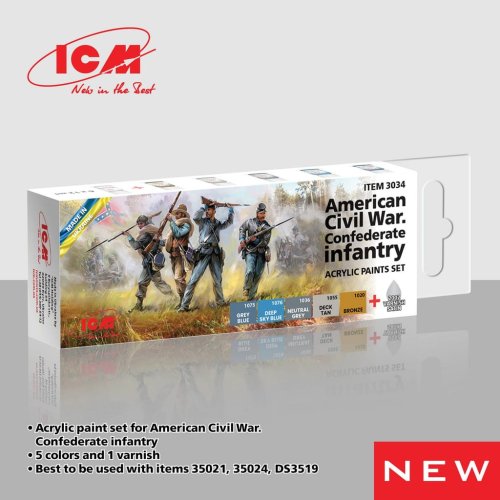 Przejdź do produktu ICM 3034 - Zestaw farb American Civil War Confederate Infantry