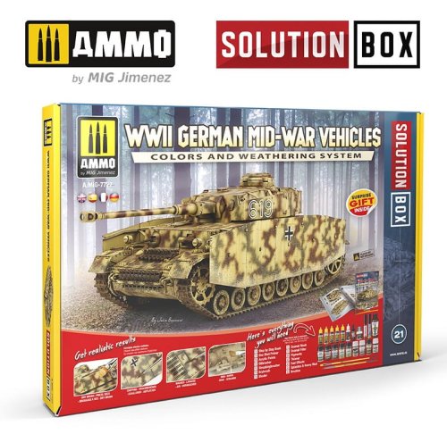 Przejdź do produktu Ammo Mig 7727 - Zestaw chemii WWII German Mid-War Vehicles Colors and Weathering System Solution Box
