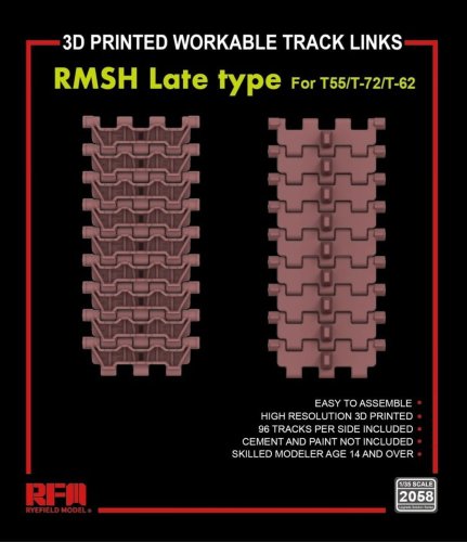 Przejdź do produktu Rye Field Model 2058 - 1:35 3D Printed Workable Track Links RMSH Late Type for T-55/72/62