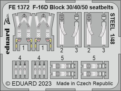 Przejdź do produktu Eduard FE1372 - 1:48 F-16D Block 30/40/50 seatbelts - Steel