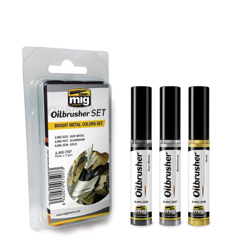 Przejdź do produktu AMMO MIG 7507 - Oilbrusher Set - Bright Metal Colors Set