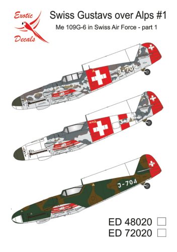 Przejdź do produktu Exotic Decals 72020 - 1:72 Swiss Gustavs over Alps #1 Me 109G-6 in Swiss Air Force - Part 1