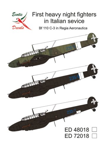 Przejdź do produktu Exotic Decals 72018 - 1:72 First Heavy Night Fighters in Italian Service Bf 110 C-3 in Regia Aeronautica