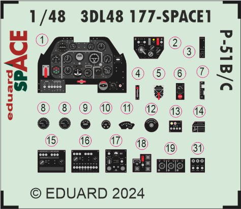 Przejdź do produktu Eduard 3DL48177 - 1:48 P-51B/C Space 3D Decals + PE