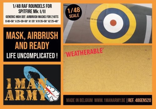 Przejdź do produktu 1 Man Army 48GEN520 - 1:48 RAF Roundels for Spitfire Mk I/II