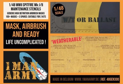 Przejdź do produktu 1 Man Army 48GEN300 - 1:48 WWII Spitifre Mk I/II Maintenance Stencils