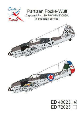 Przejdź do produktu Exotic Decals 48023 - 1:48 Partizan Foce-Wulf Captured Fw 190 F-8 in Yugoslav Service