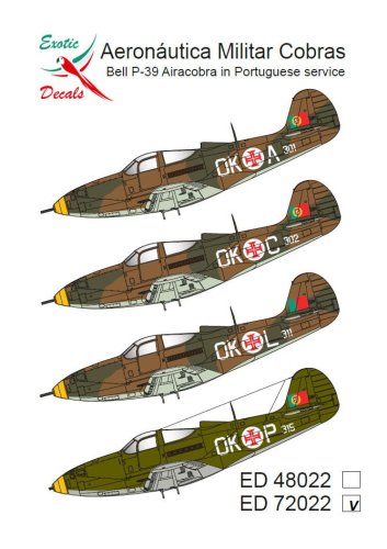 Przejdź do produktu Exotic Decals 72022 - 1:72 Aeronautica Militar Cobras Bell P-39 Airacobra in Portuguese Service
