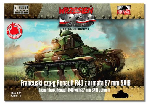 Przejdź do produktu First To Fight 111 - Wrzesień 1939 - 1:72 Francuski czołg Renault R40 z armatą 37 mm SA18 - Gazetka w zestawie z modelem