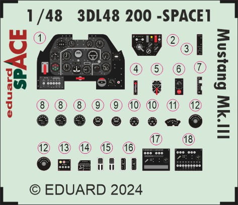Przejdź do produktu Eduard 3DL48200 - 1:48 Mustang Mk.III Space 3D Decals + PE
