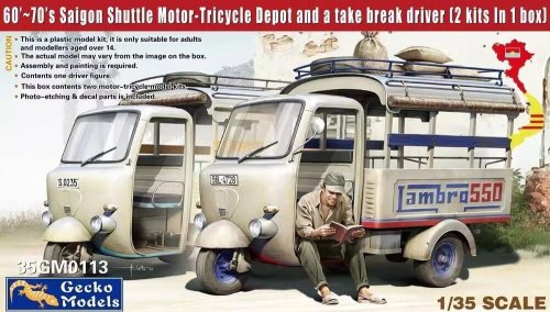 Przejdź do produktu Gecko Models 35GM0113 - 1:35 60'-70's Saigon Shuttle Motor-Tricycle Depot and a Take Break Driver 2 Kits in 1 Box