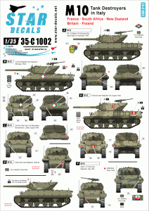 STAR DECALS 35-C1002 - 1:35 M10 Tank Destroyer in Italy. France, UK, SADF, NZ, Poland