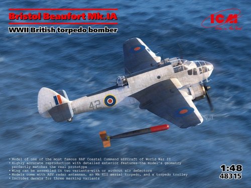 Przejdź do produktu ICM 48315 - 1:48 Bristol Beaufort Mk.IA WWII British Torpedo Bomber