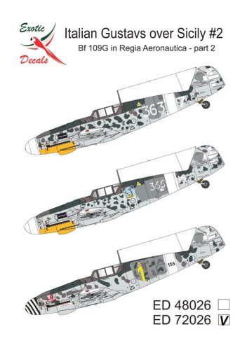 Przejdź do produktu Exotic Decals 72026 - 1:72 Italian Gustavs over Sicily #2 Bf 109G in Regia Aeronautica - Part 2