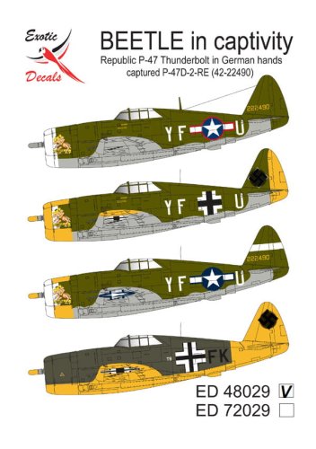 Przejdź do produktu Exotic Decals 48029 - 1:48 Beetle in Captivity Republic P-47 Thundebolt in German Hands, captured P-47D-2-RE