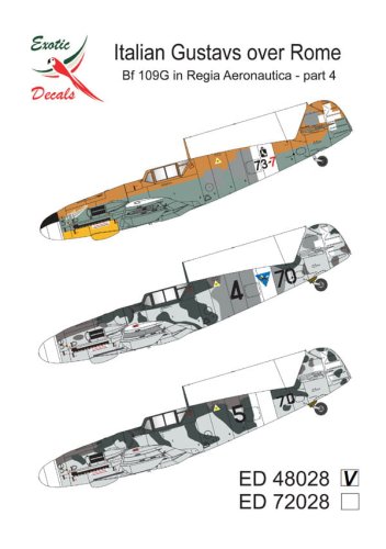 Przejdź do produktu Exotic Decals 48028 - 1:48 Italian Gustavs over Rome Bf 109G in Regia Aeronautica - Part 4