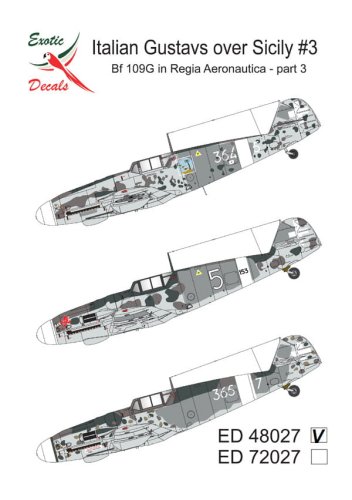 Przejdź do produktu Exotic Decals 48027 - 1:48 Italian Gustavs over Sicily #3 Bf 109G in Regia Aeronautica - Part 3