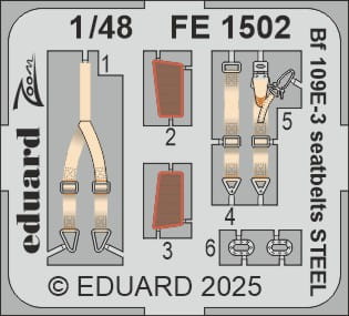 Przejdź do produktu Eduard FE1502 - 1:48 Bf 109E-3 seatbelts - Steel