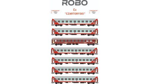 Przejdź do produktu Robo 200701 H0 - Zestaw 7 wagonów osobowych ekspresu Czartoryski, PKP, ep.V z oświetleniem