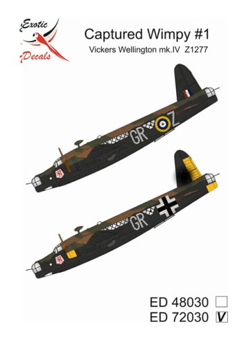 Przejdź do produktu Exotic Decals 72030 - 1:72 Captured Wimpy #1 Vickers Wellington mk.IV Z1277