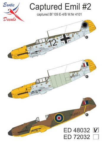 Przejdź do produktu Exotic Decals 48032 - 1:48 Captured Emil #2 Captured Bf 109 E-4/B W.Nr 4101