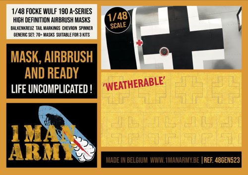 Przejdź do produktu 1 Man Army 48GEN523 - 1:48 Focke Wulf 190 A-Series Balkenkreuz Tail Markings Chevron Spinner