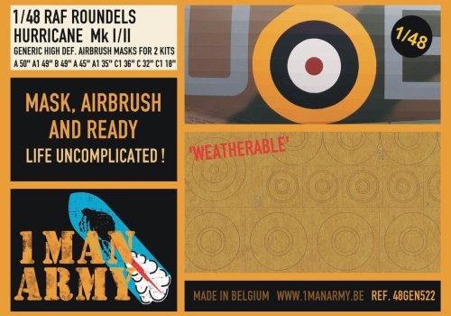 Przejdź do produktu 1 Man Army 48GEN522 - 1:48 RAF Roundels Hurricane Mk I/II