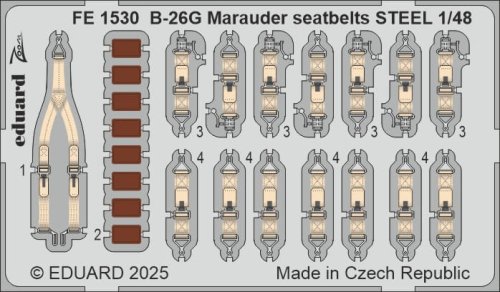 Przejdź do produktu Eduard FE1530 - 1:48 B-26G Marauder seatbelts - Steel