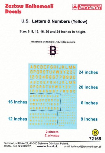 Przejdź do produktu Techmod 72165 - 1:72 U.S. Letters & Numbers (Yellow)