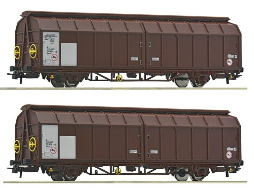 Przejdź do produktu Roco 6600096 H0 - Zestaw 2 wagonów towarowych z przesuwną ścianą typu Himrrs PKP ep.VI