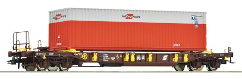 Przejdź do produktu Roco 67598 H0 - Wagon towarowy platforma typu T3 z kontenerem Rail Cargo Austria, ÖBB, ep.V