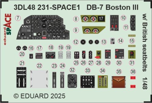 Przejdź do produktu Eduard 3DL48231 - 1:48 DB-7 Boston III w/ British seatbelts Space 3D Decals + PE