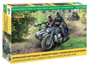 Zvezda 3717 - 1:35 German Motorcycle Zundapp K800 with Sidecar and Crew