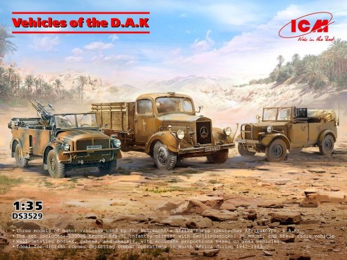 Przejdź do produktu ICM DS3529 - 1:35 Vehicles of the D.A.K s.E.Pkw Kfz.70 with Zwillingssockel 36, Typ L3000S, le.gl.Einheitz-Pkw Kfz.2