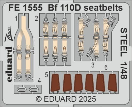 Przejdź do produktu Eduard FE1555 - 1:48 Bf 110D seatbelts - Steel