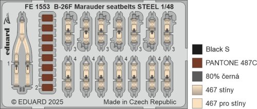 Przejdź do produktu Eduard FE1553 - 1:48 B-26F Marauder seatbelts - Steel