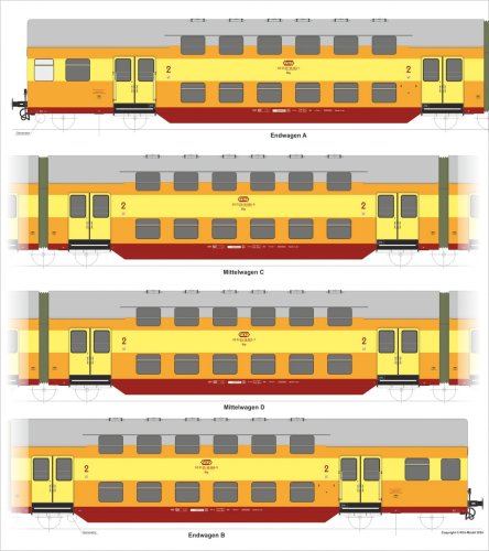 Przejdź do produktu Przedsprzedaż - Rivarossi HRS4434L H0 - Czeroczłonowy zespół wagonów piętrowych typu Bipa, seria Bhp, PKP, Czeremcha, ep.V z oświetleniem wnętrza
